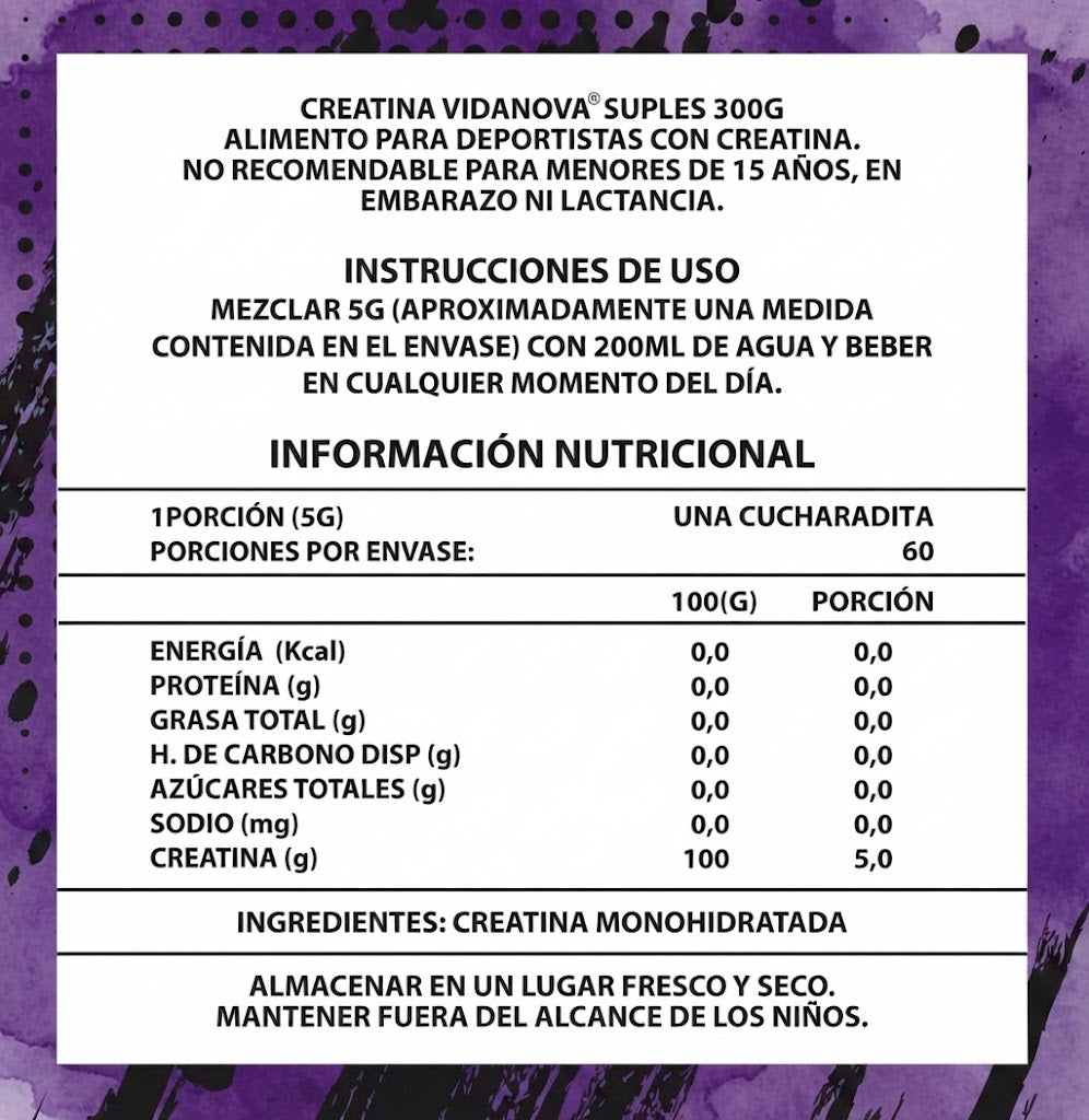 Creatina Pro Vitanova 300mg 60 Servicios